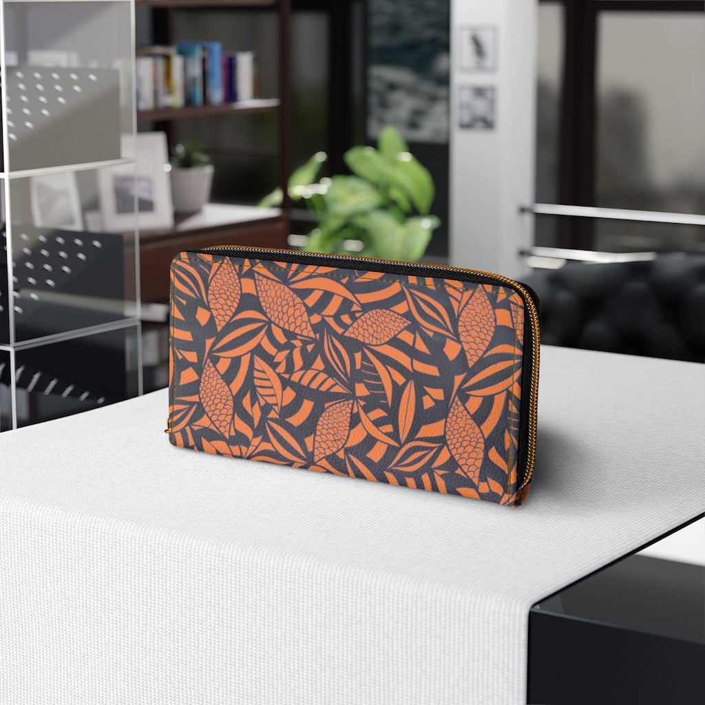 peach tropical print clutch wallet