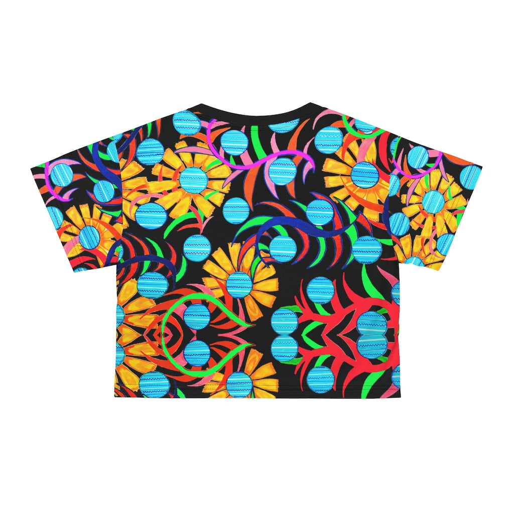 Black Sunflower AOP Crop Tee