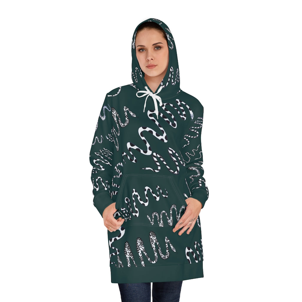 Bottle Green Snake Print Hoodie Dress