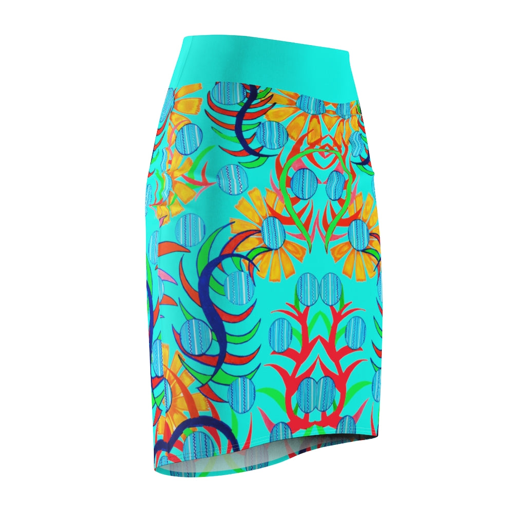 Sunflower Cyan Pencil Skirt