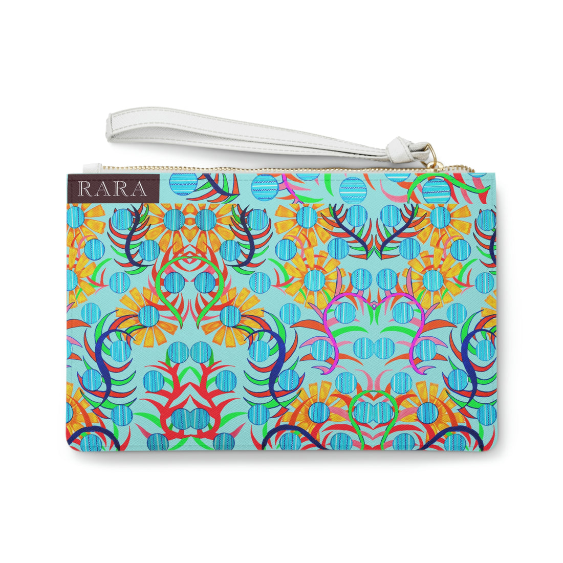 sunflower print icy blue clutch bag