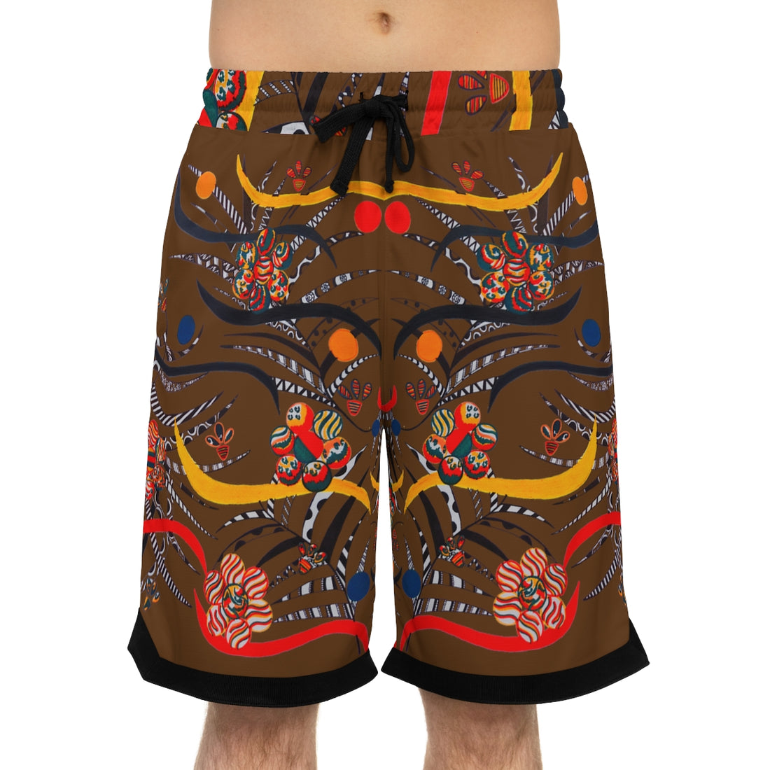 brown jungle & animal print basketball shorts for men