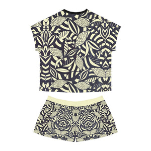 Cream Tropical Minimalist Short Pajama Set (AOP)