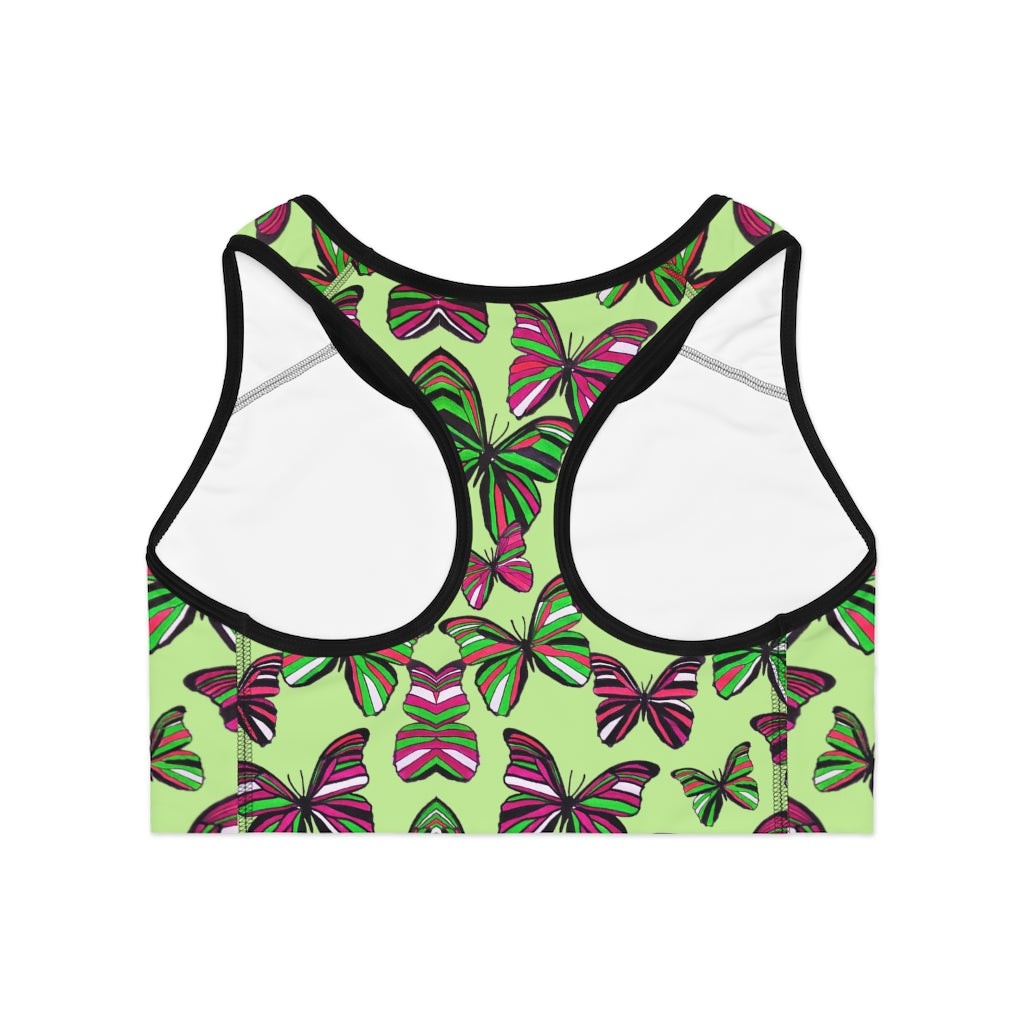 Lime Butterfly (AOP) Sports Bra