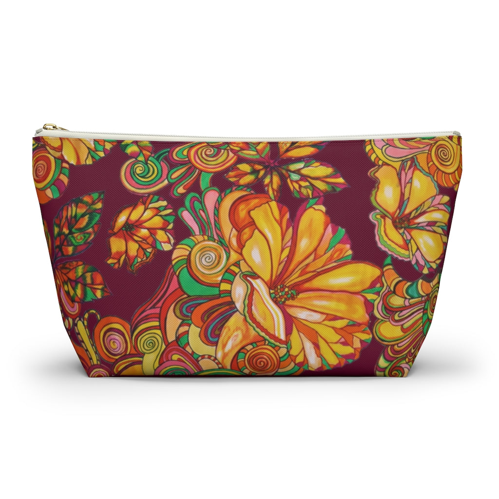 Marsala Artsy Floral Accessory Pouch