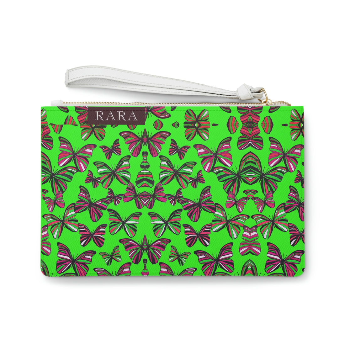 Neon Green Butterfly Print Clutch Bag