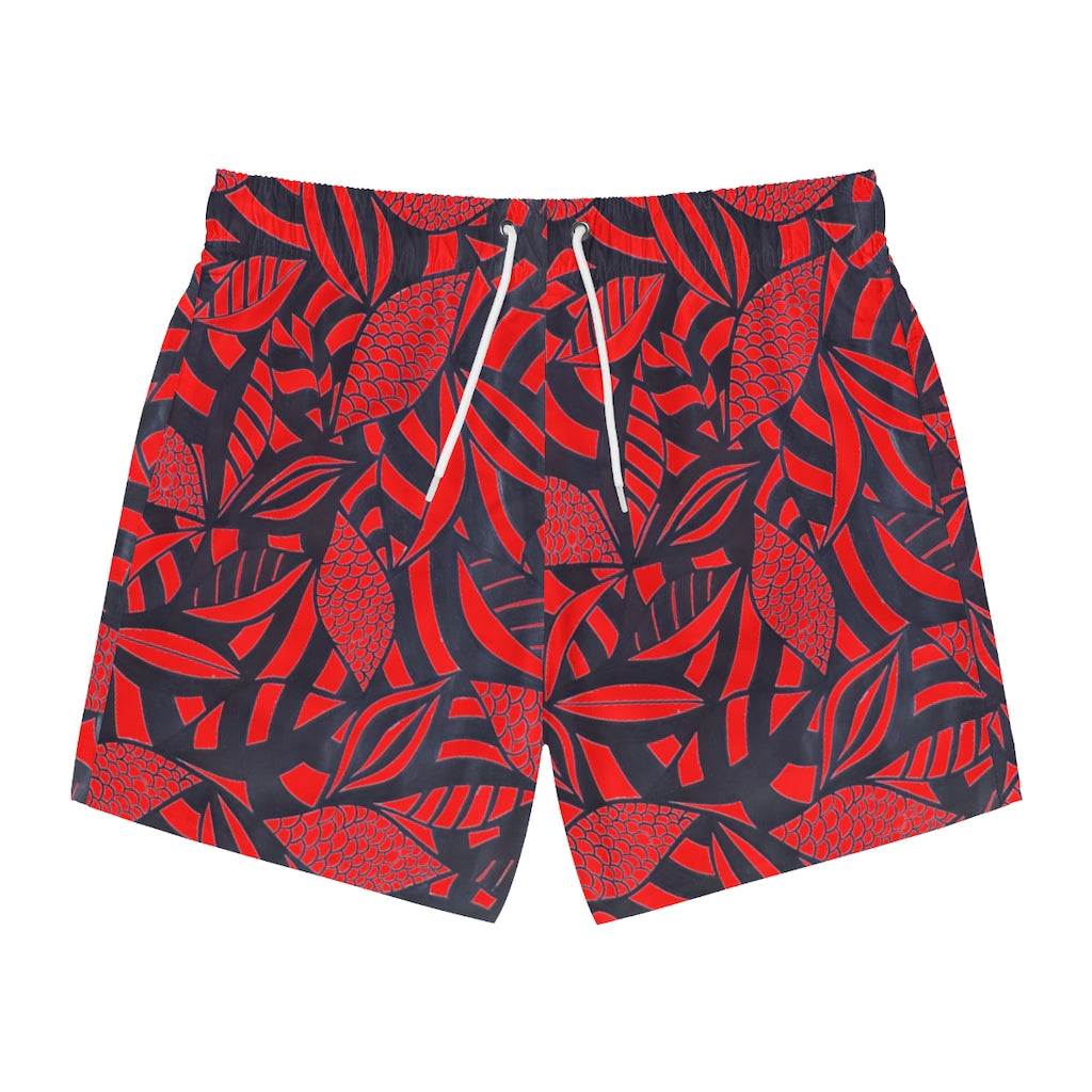 Red Tropical Minimalist Swimming Trunks