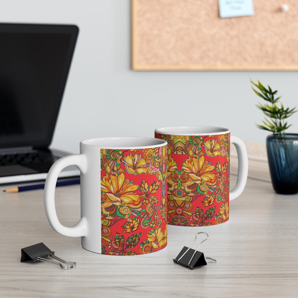 Artsy Florals Red Mug 11oz