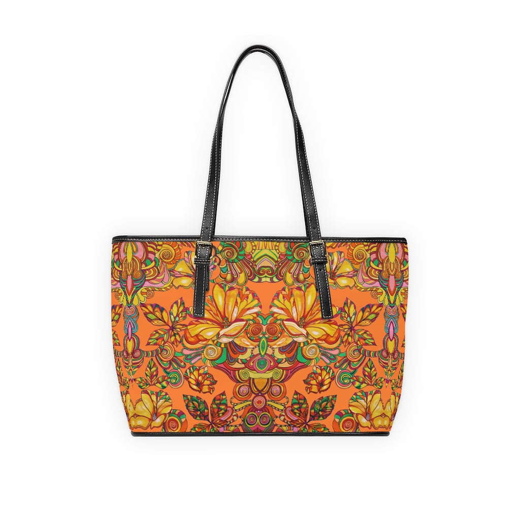 Peach Artsy Floral PU Leather Shoulder Bag