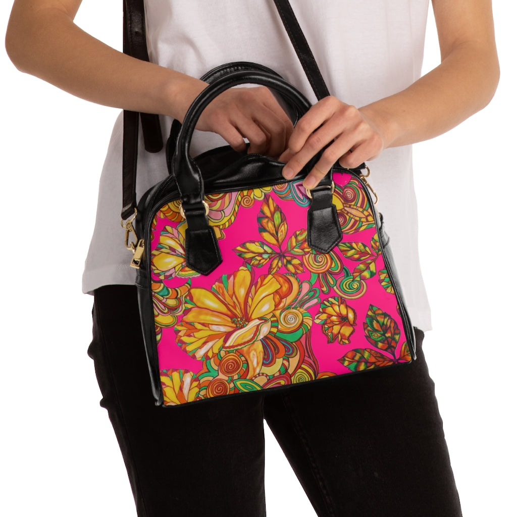 hot pink floral print handbag