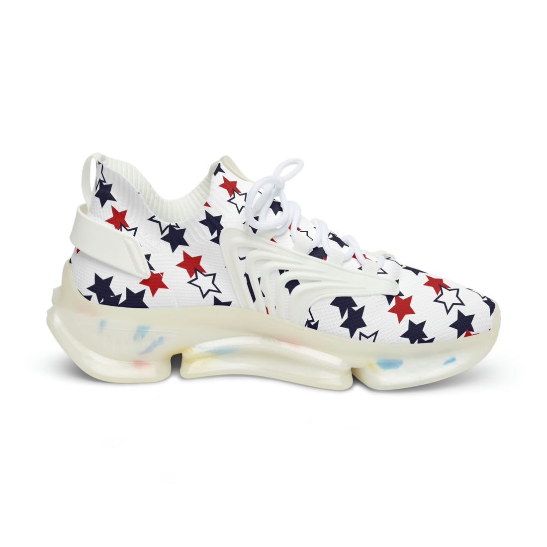 white men's star print mesh knit sneakers