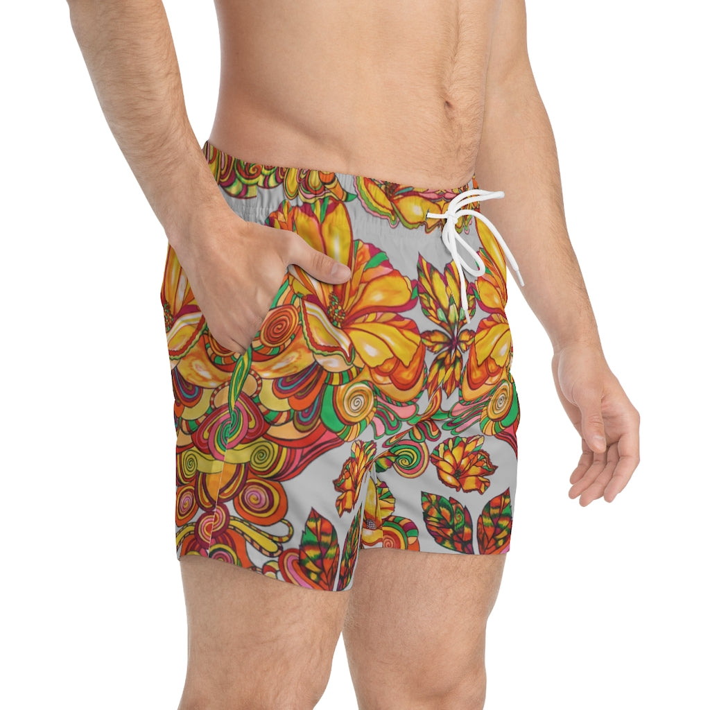 Artsy Floral Men's Slate Swimming Trunks