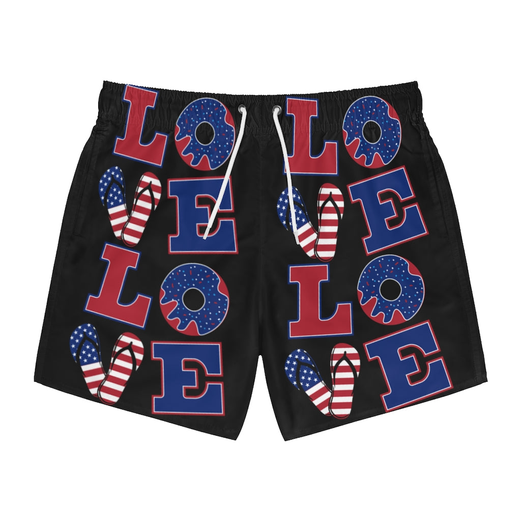 Men's American Love Black Swimming Trunks