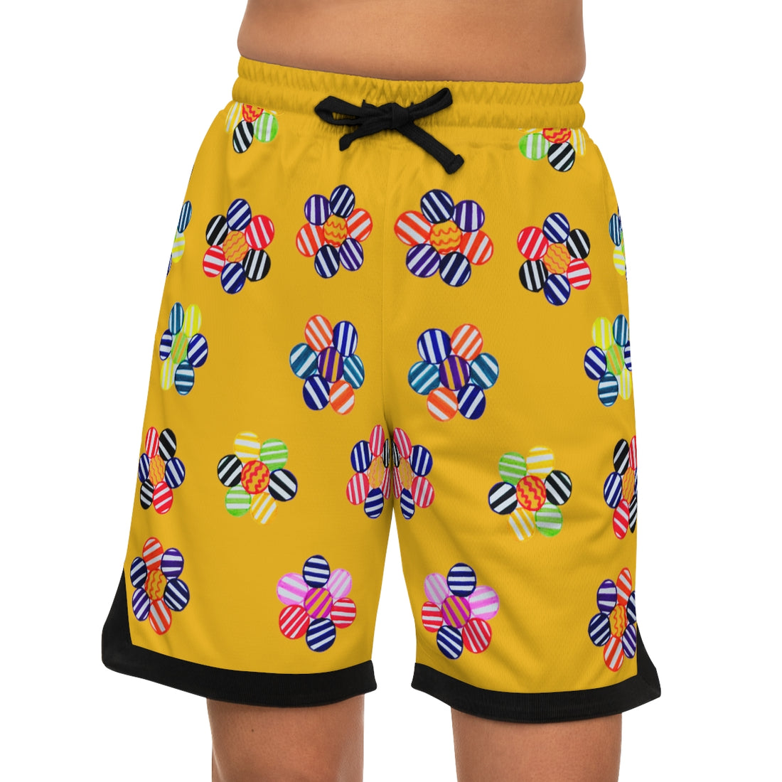 Yellow Geo Floral Basketball Rib Shorts (AOP)