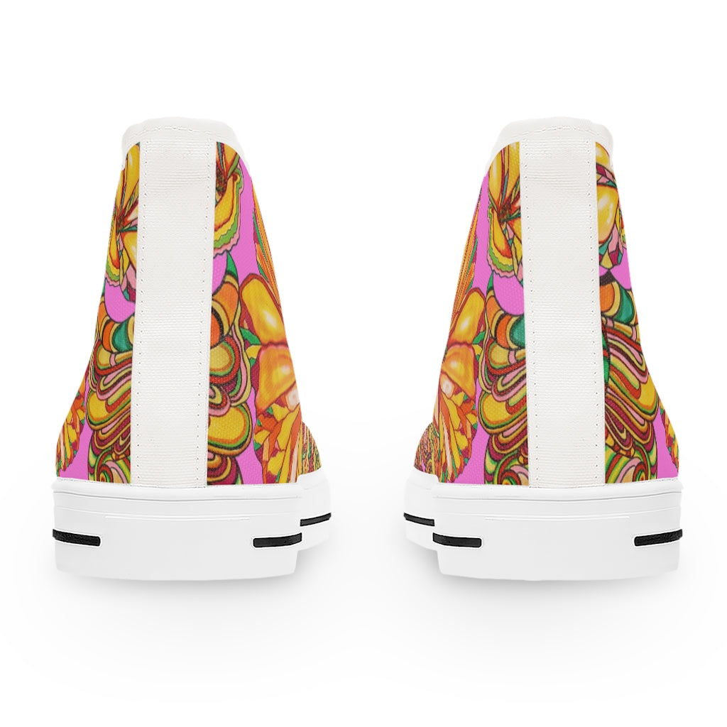 rose floral print canvas high top sneakers for women