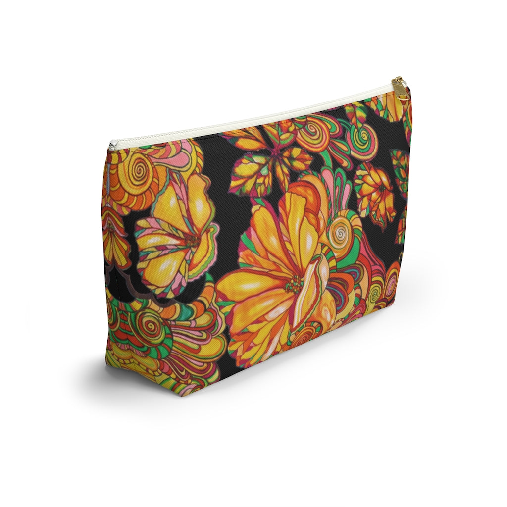 Black Artsy Floral Accessory Pouch