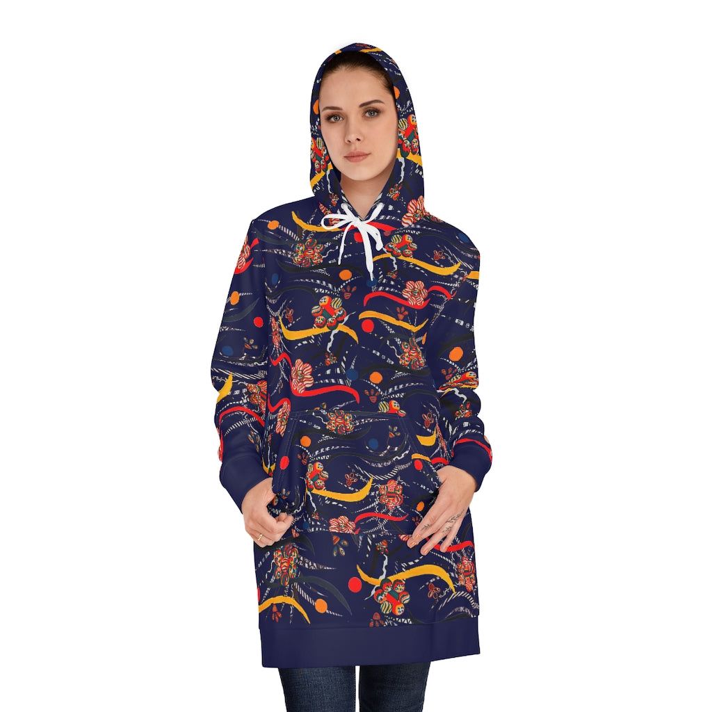 ink animal & floral print hoodie dress 
