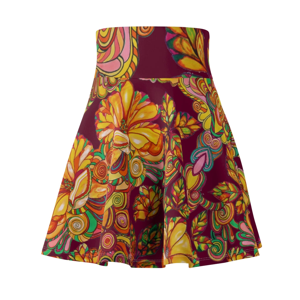 Artsy Floral Marsala Skater Skirt