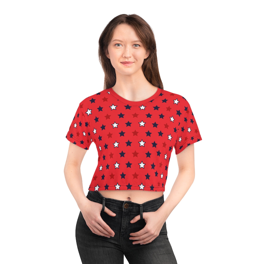 red star printed crop t-shirt for women