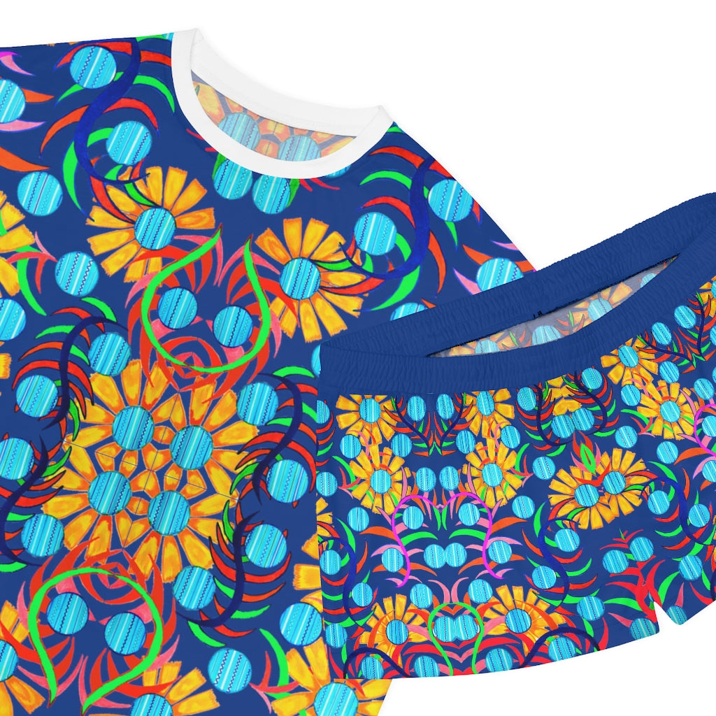 Blue Sunflower Short Pajama Set (AOP)