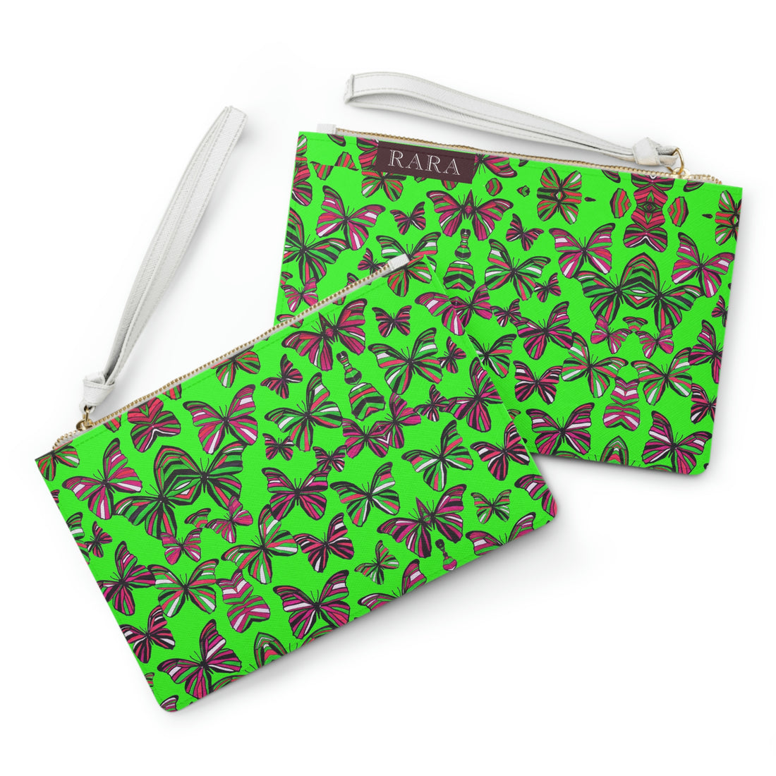 Neon Green Butterfly Print Clutch Bag