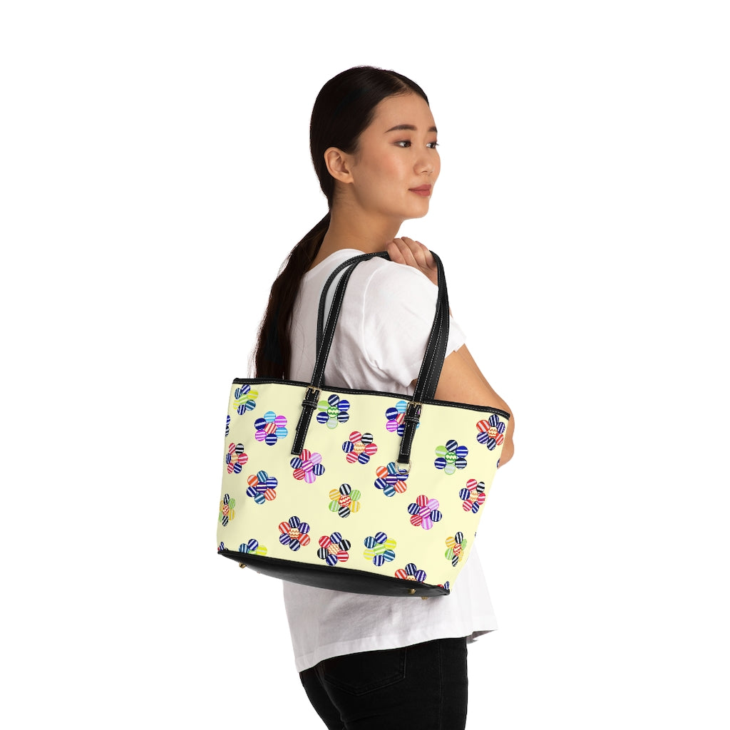 cream striped florals tote bag