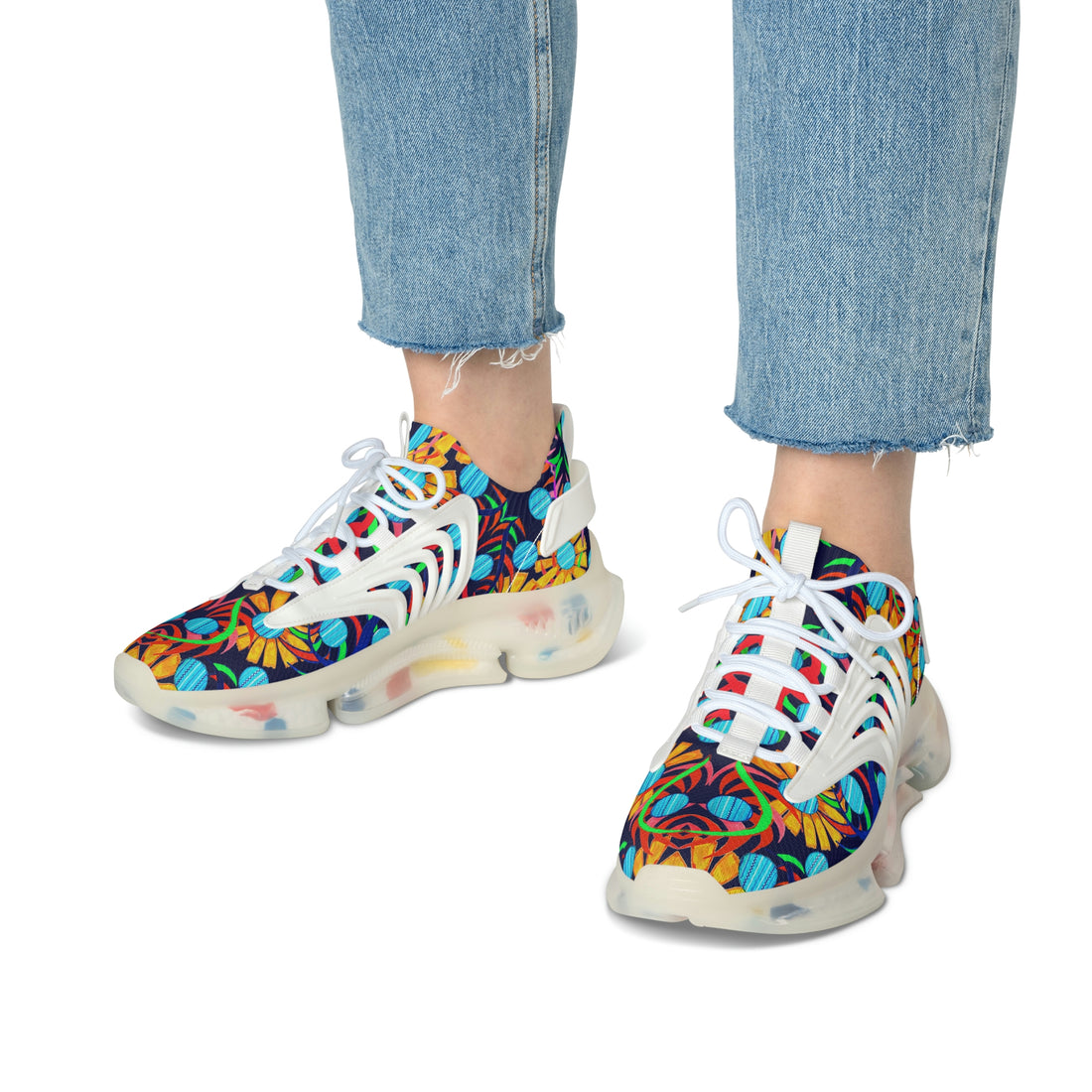 Ink Sunflower Printed OTT Women's Mesh Knit Sneakers