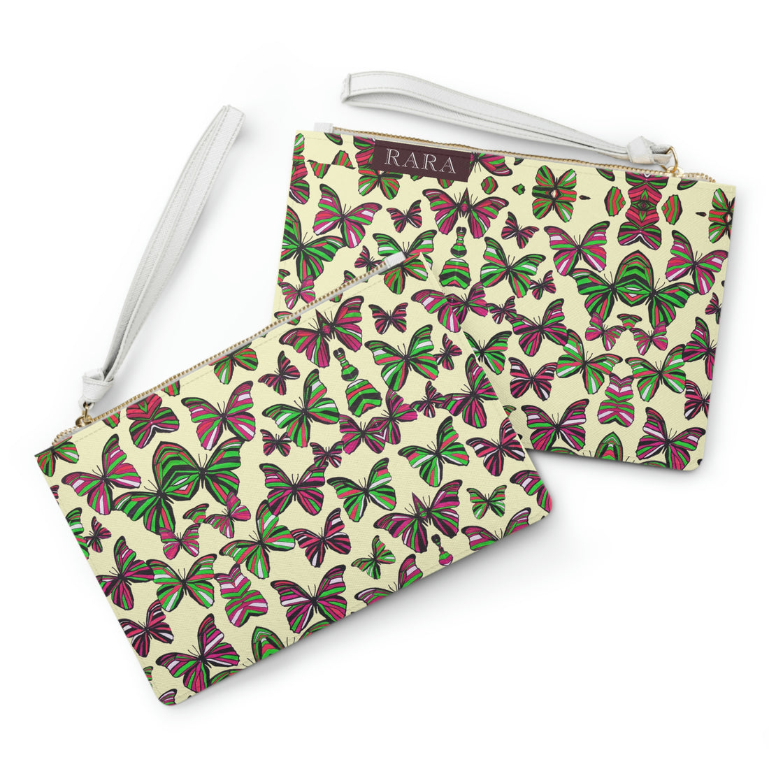 cream butterflies print clutch bag