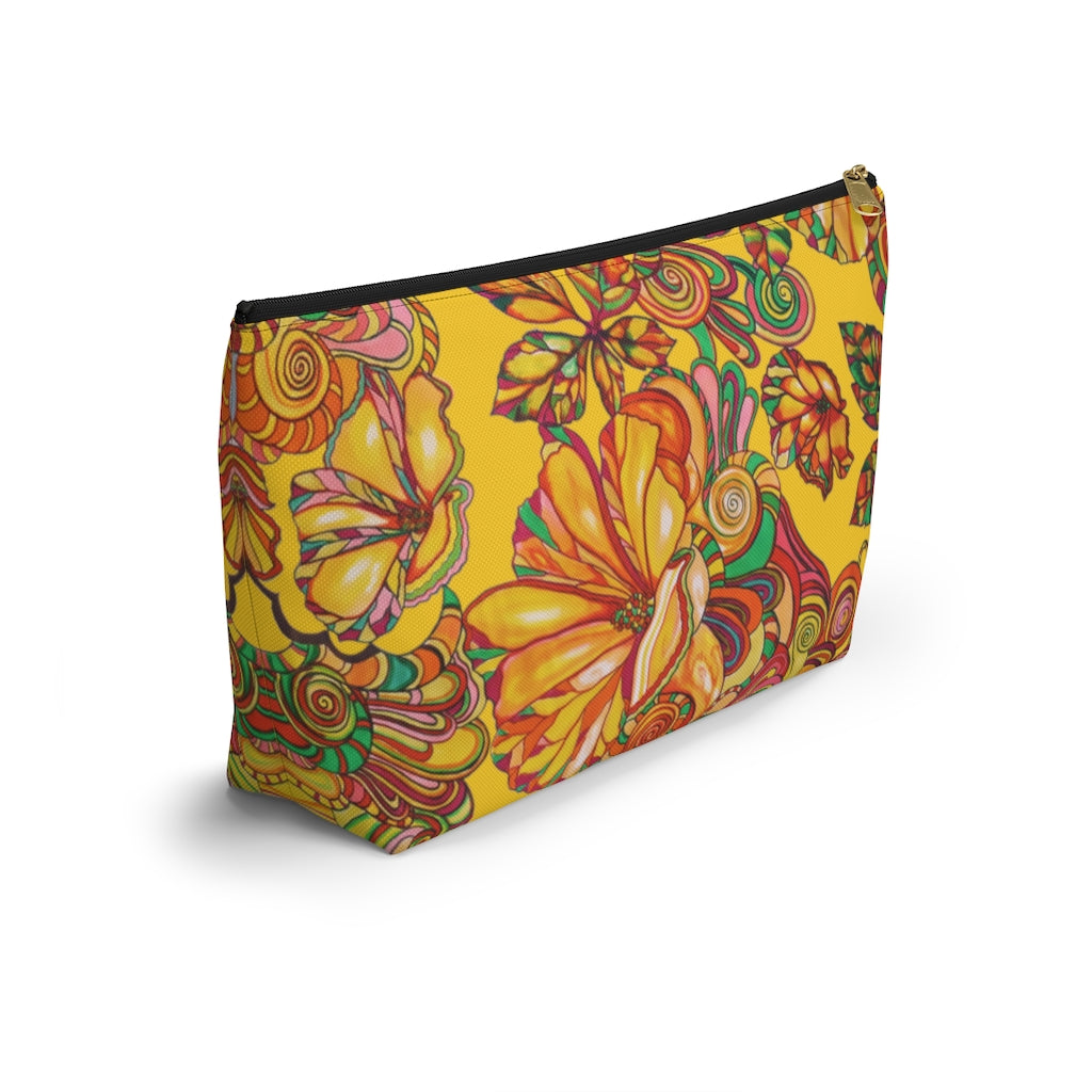 Yellow Artsy Floral Accessory Pouch