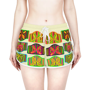 Cream Deco Print Relaxed Shorts