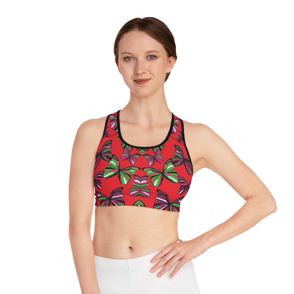 Red Butterfly (AOP) Sports Bra