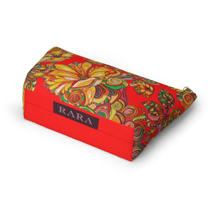 Red Artsy Floral Accessory Pouch