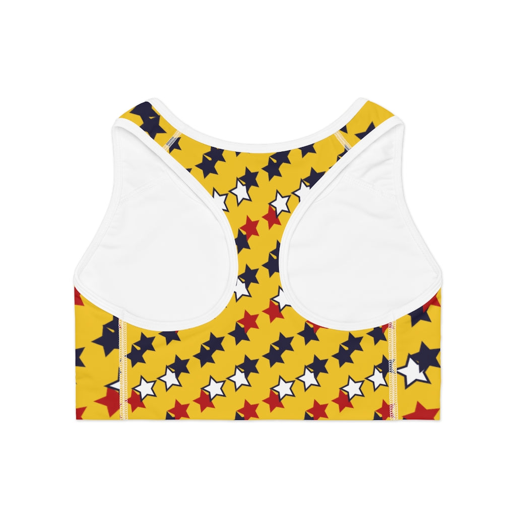 yellow star print sports bra