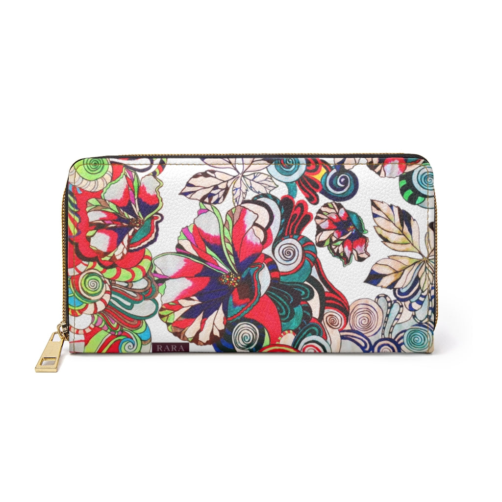 white graphic floral clutch