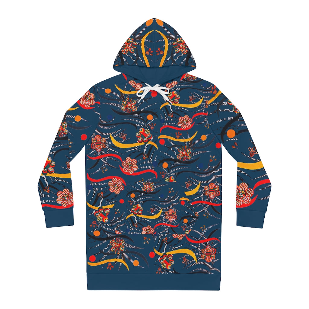 teal animal & floral print hoodie dress 