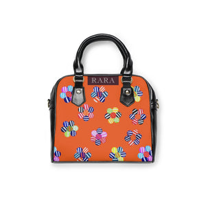 orange multi colour geometric florals print handbag