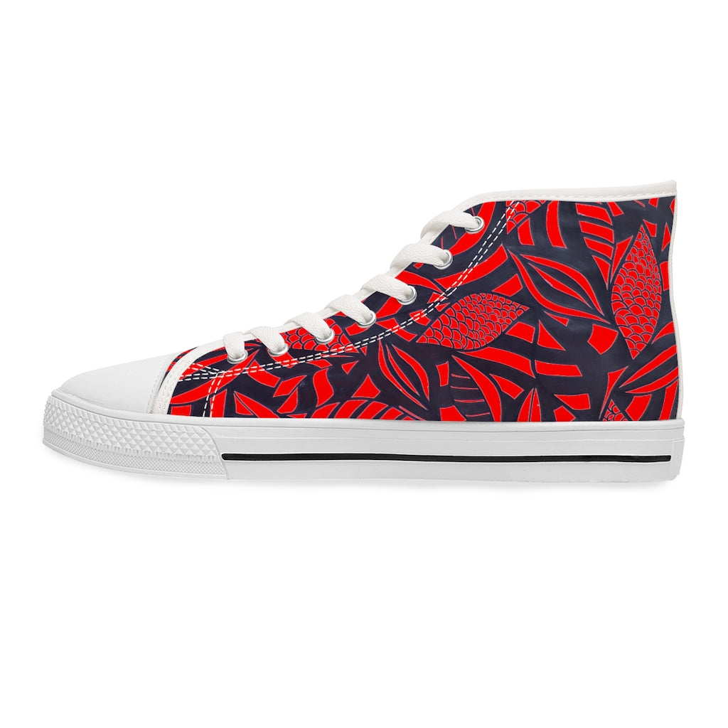 Red Tropical Minimalist Women's High Top Sneakers