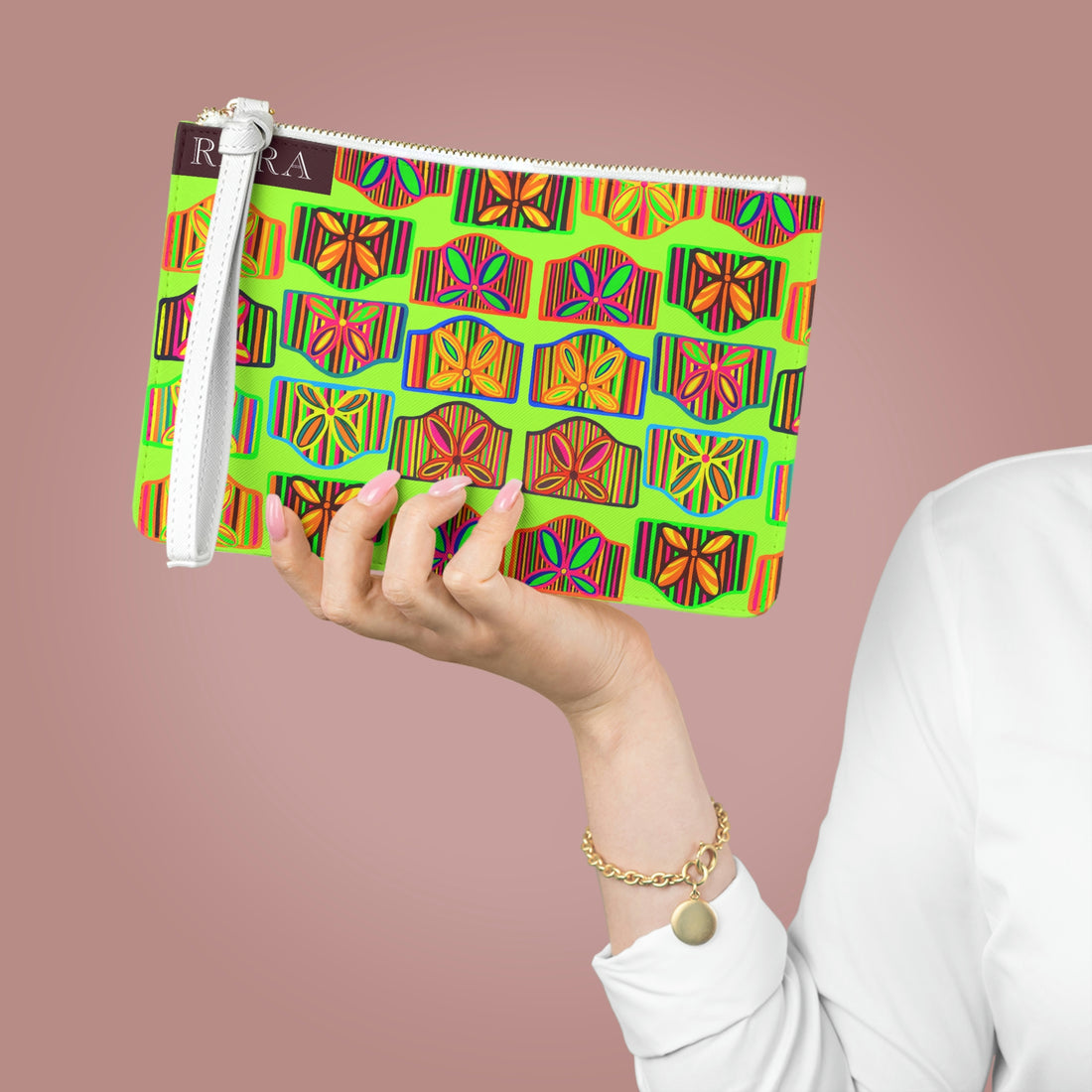 Lime Green Deco Print Clutch Bag