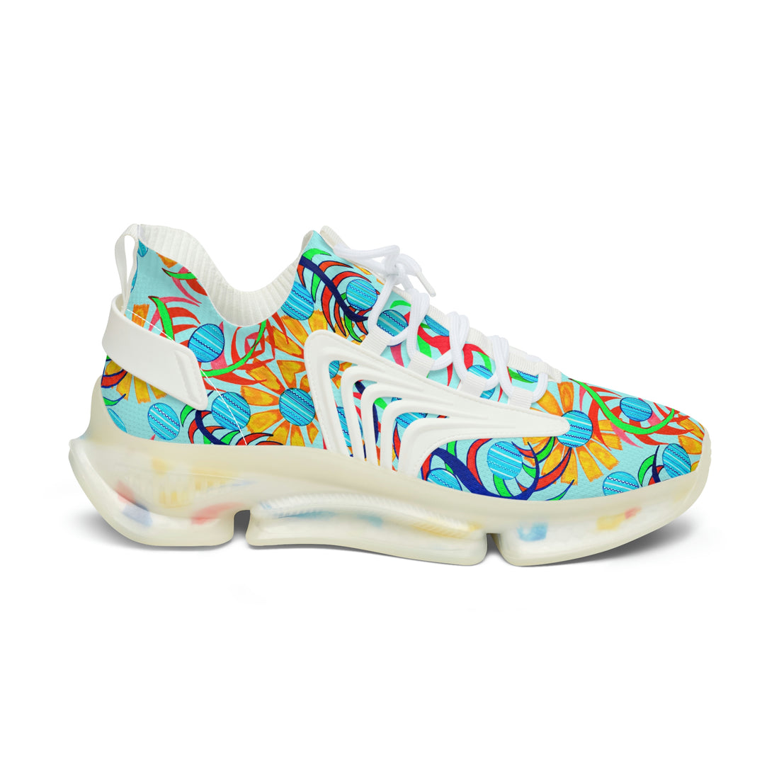 Icy Blue  Sunflower Printed OTT Women's Mesh Knit Sneakers