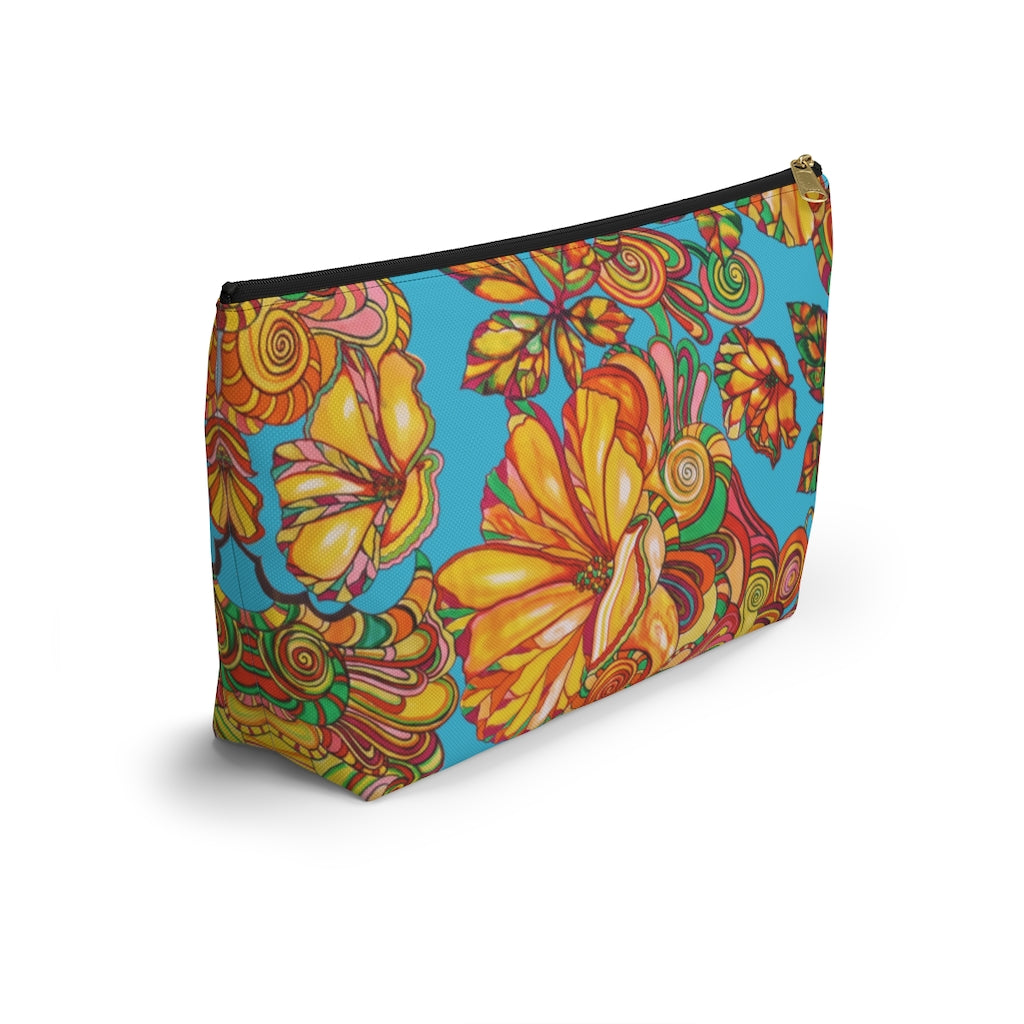 Aqua Artsy Floral Accessory Pouch