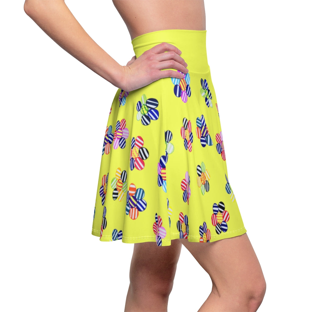 canary Striped Floral Skater Skirt