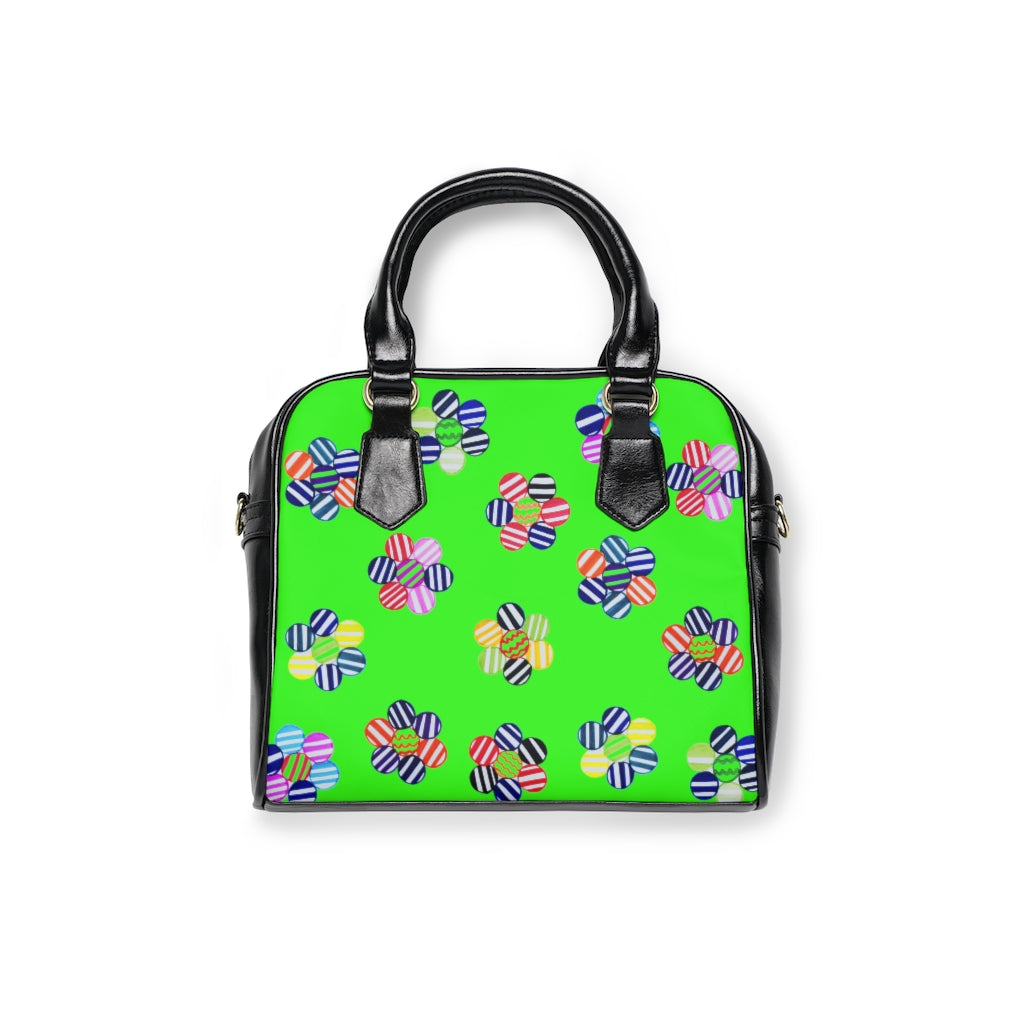 neon green multi colour candy florals handbag