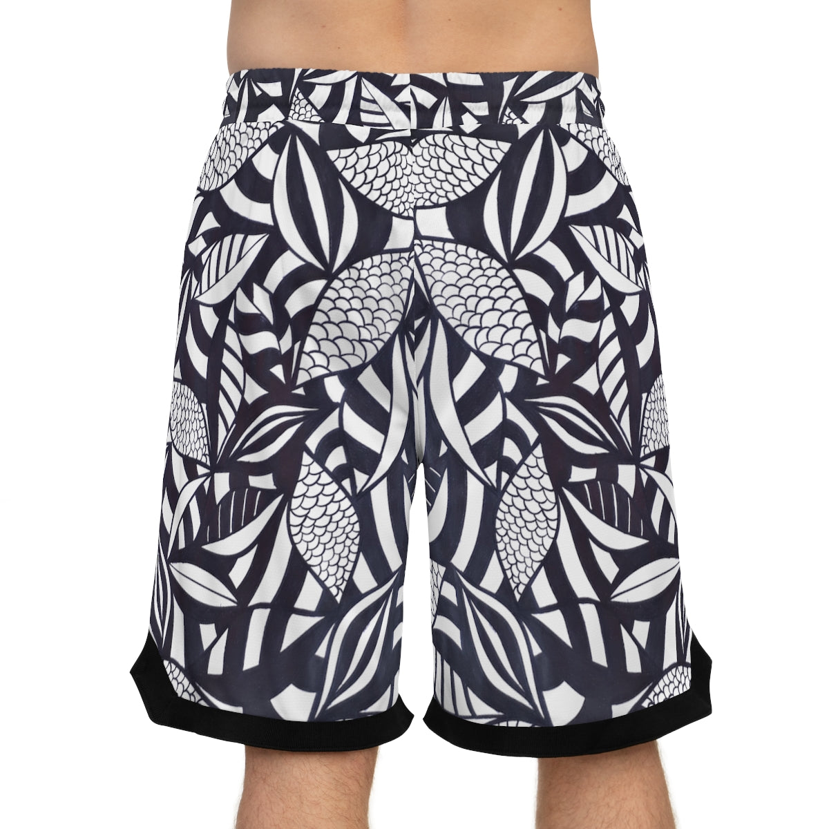 White Tropical Minimalist Basketball Rib Shorts (AOP)
