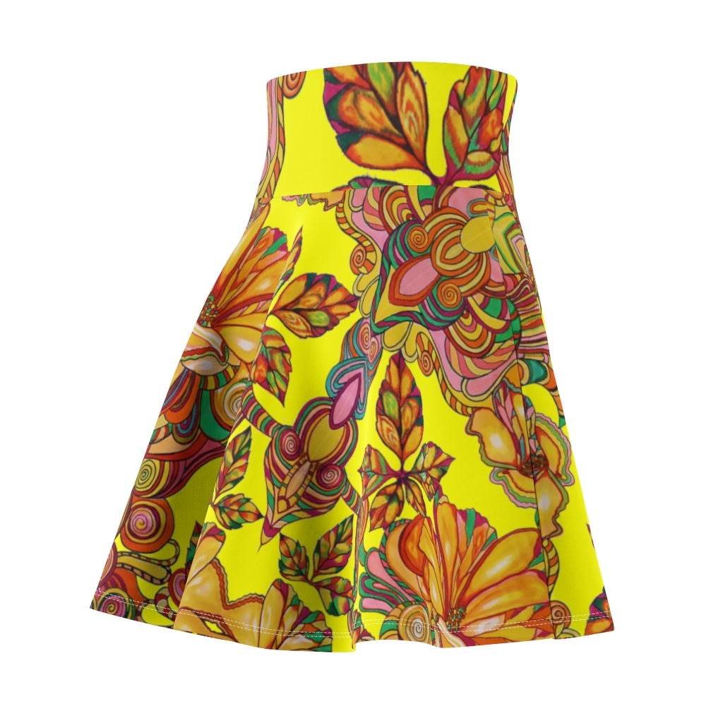 Artsy Floral Bright Yellow Skater Skirt