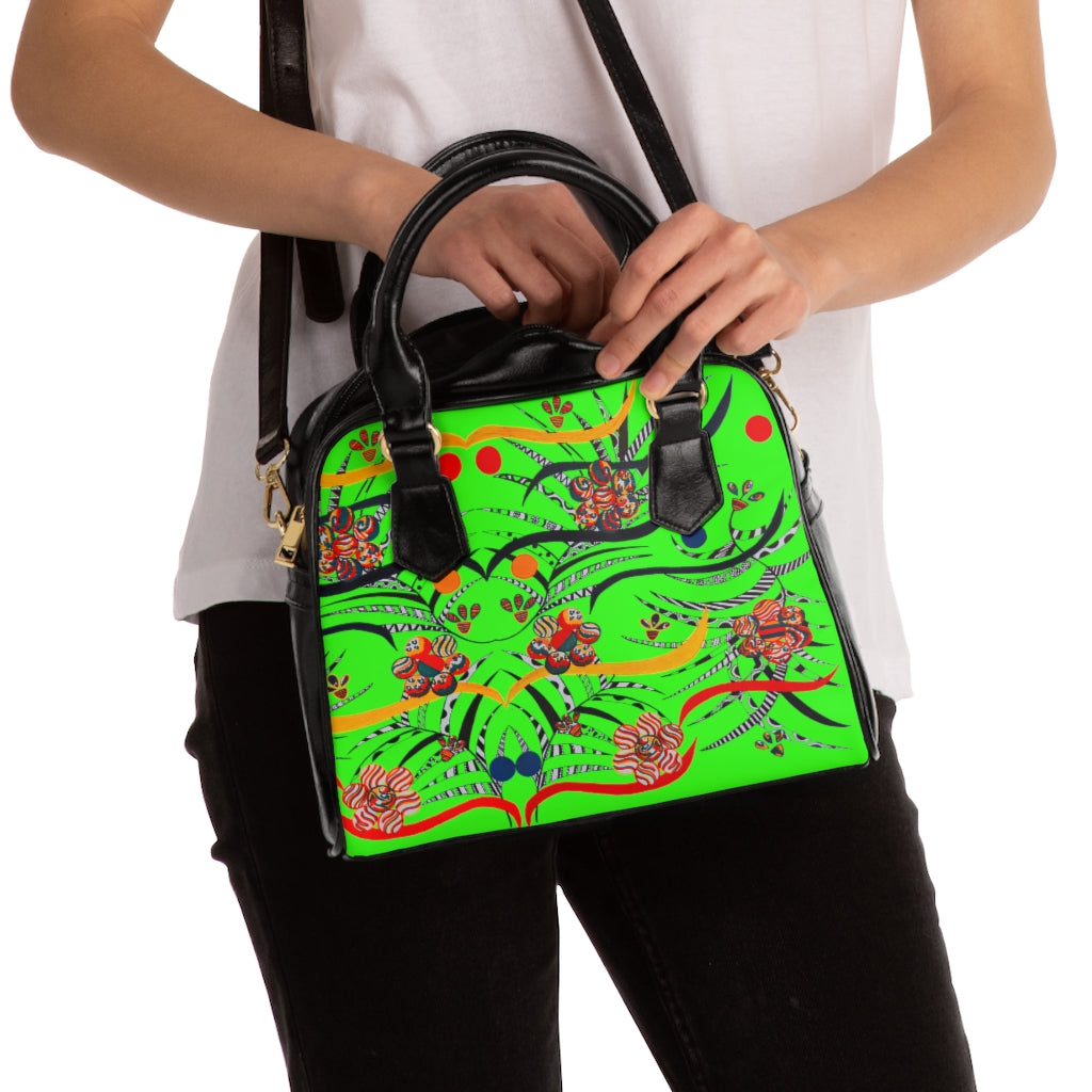 neon green animal & jungle print handbag