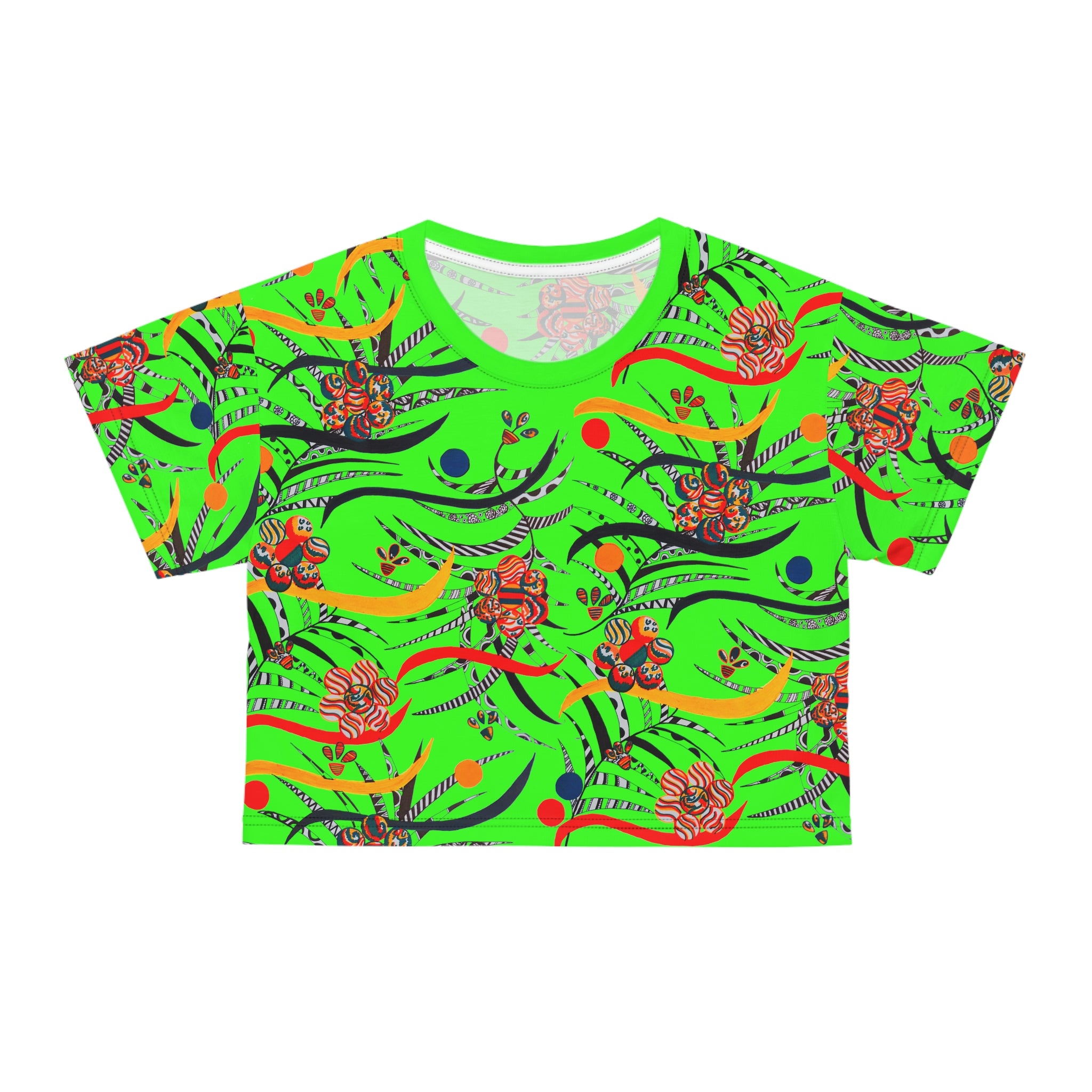 neon green cropped t-shirt floral print
