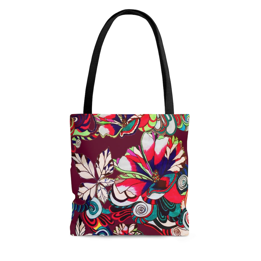 AOP Artsy Floral Pop Marsala Tote Bag