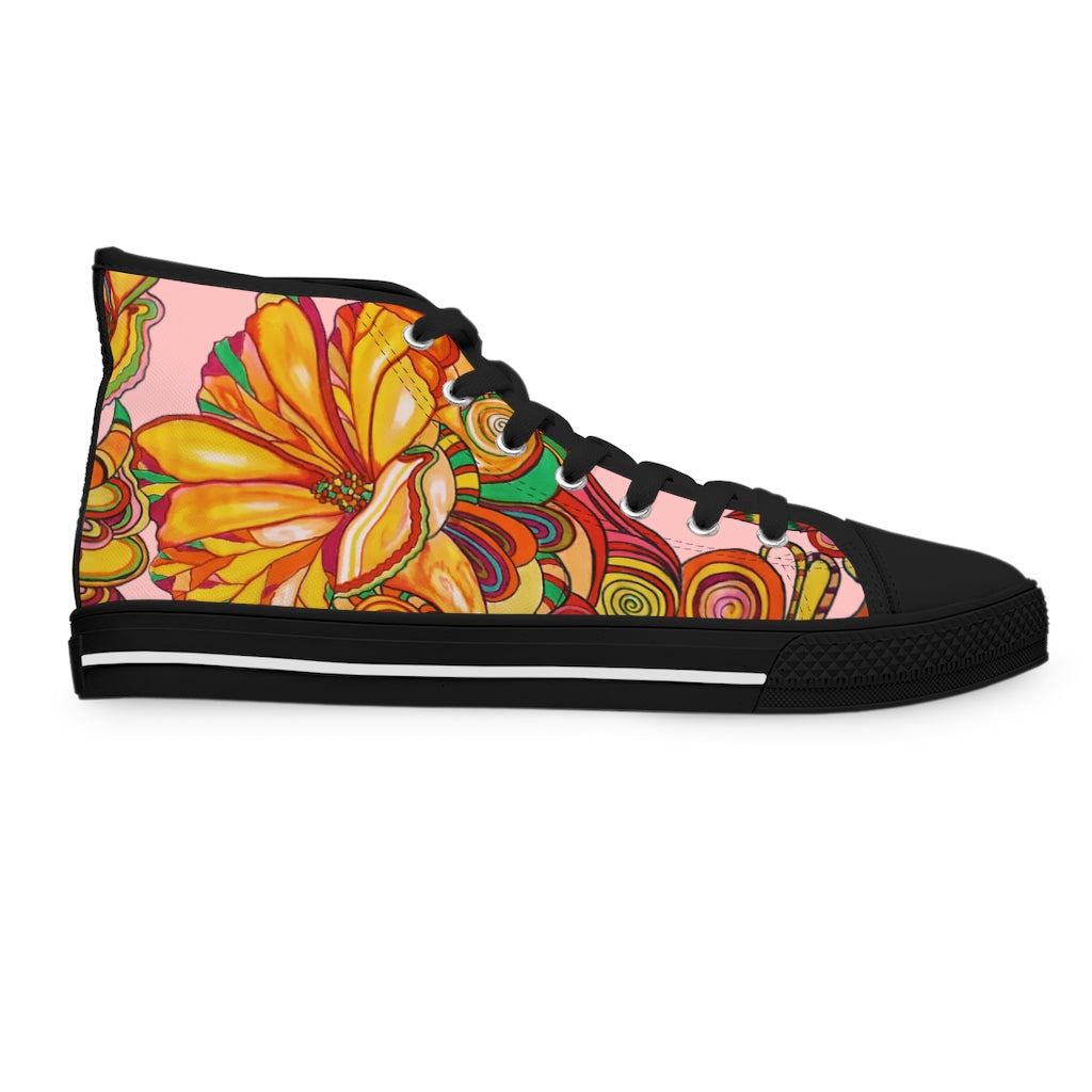 blush floral print canvas high top sneakers for women