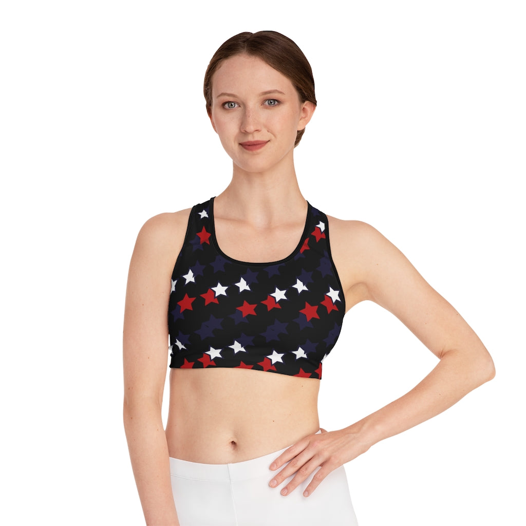 black star print sports bra