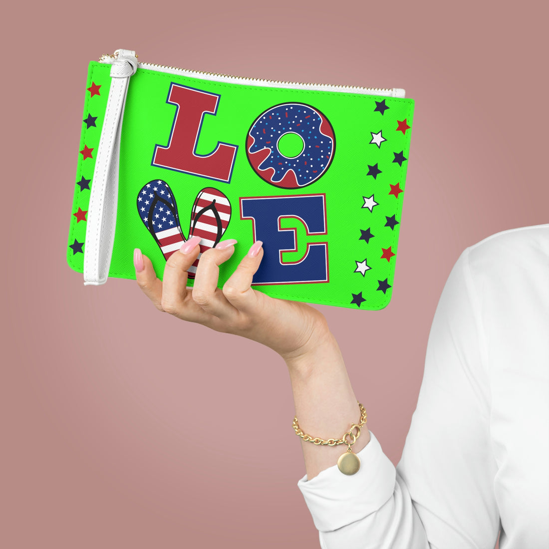 Neon Green American Love Clutch Bag